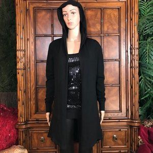 Open Front Cotton Blend Asymmetrical Hem Hooded Cardigan